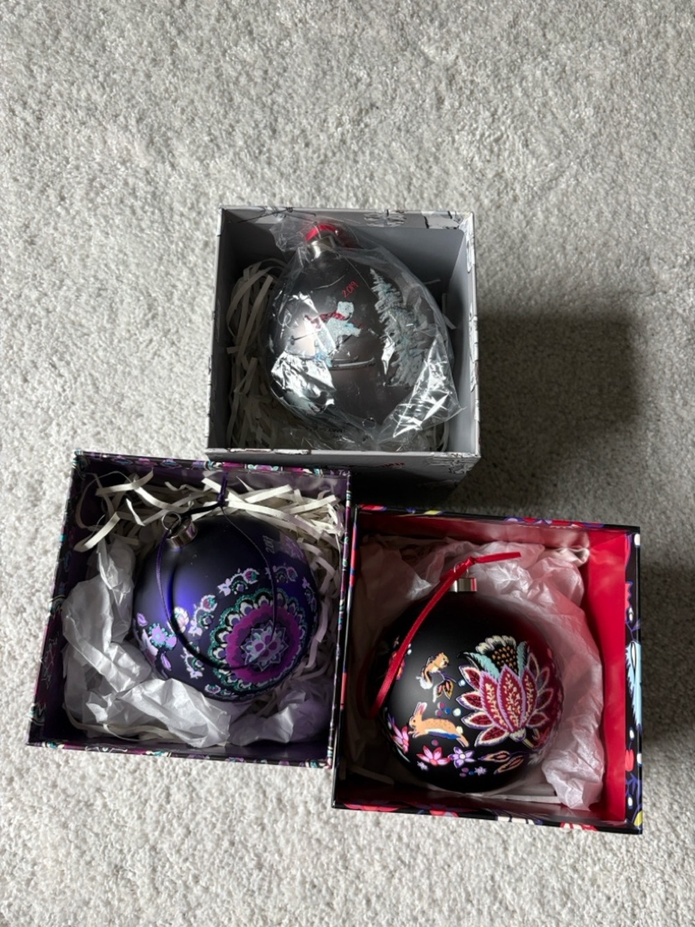 Vera Bradley Ornaments with Boxes Polar Bears, Lilac Medallion, Foxwood